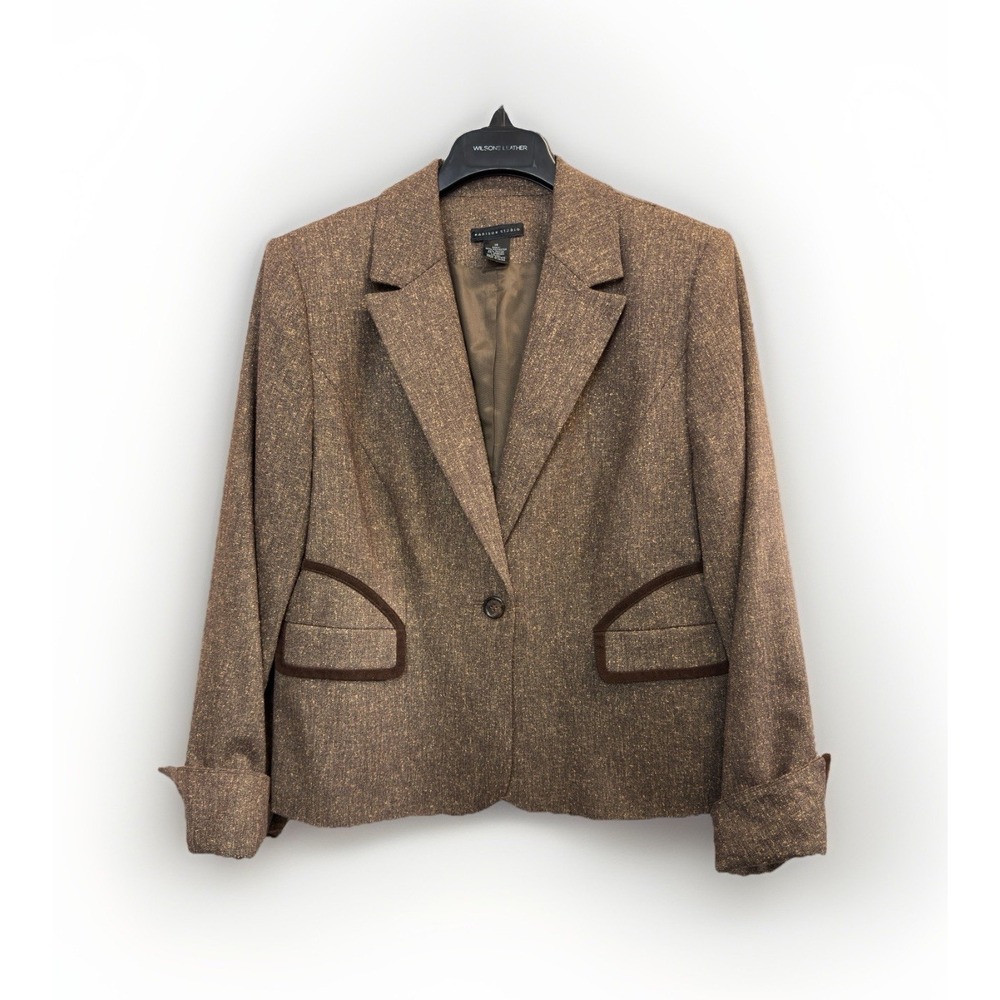 Madison Studio Women's Tweed Blazer Jacket Size 14 Brown Pockets Lined